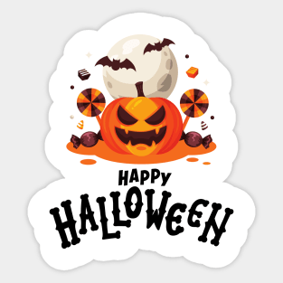 HALLOWEEN DAY SCARY PUMPKIN WITH DARK HAPPY HALLOWEEN DESIGN ILLUSTRATIONHALLOWEEN DAY SCARY PUMPKIN GOT TREATS DESIGN ILLUSTRATION Sticker